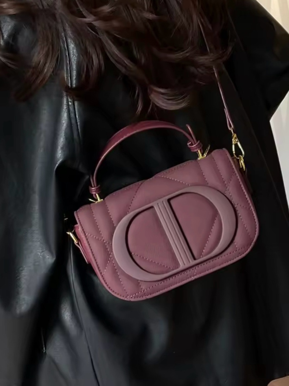 Macy's Quilted Mauve Shoulder Bag with Top Handle